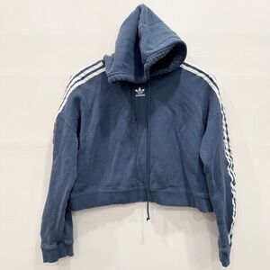 Adidas Originals Women Cropped Hoodie Blue Drawstring Athleisure